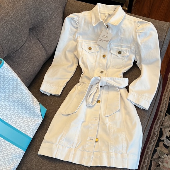 ELAN White Distressed Denim Button Up Belted Dress NWOT - Picture 5 of 12